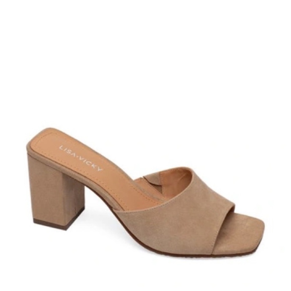 Lisa Vicky VITAL-V Open Toe Slide Sandal In Tan Suede Size 6.5 M nib